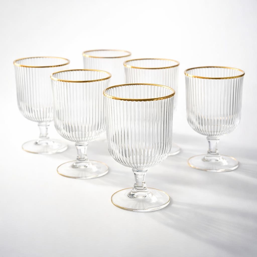 Kit Conjunto 2, 4, 6 ou 12 Taças Versalhes Borda Dourada 340ml Água Suco Restaurante Presente Casa