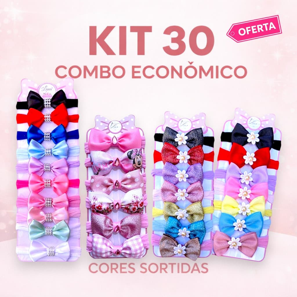 Kit 30 Lacinhos de Bebê, Laços de Bebê e Laços de Cabelo para Bebê – Perfeitos para Recém Nascido e Infantil