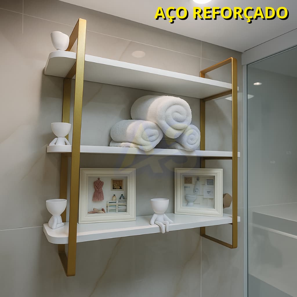 Prateleira Industrial Hone Aço Alta Qualidade | 3 Níveis Parede Sala Clínica Estética - 60x60x15 - Pequena