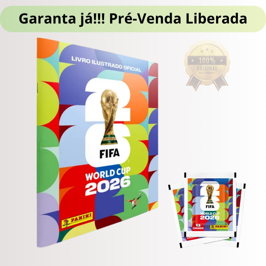 Álbum + 5 Pack de 7 Figurinhas Copa Do Mundo 2026 Fifa Capa Mole Panini Oficial
