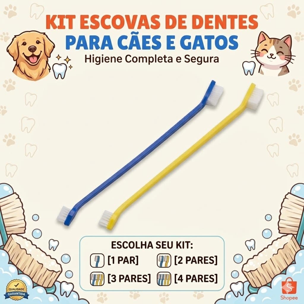 2 Escovas De Dente para Pet Cachorro Gato Cabeça Dupla