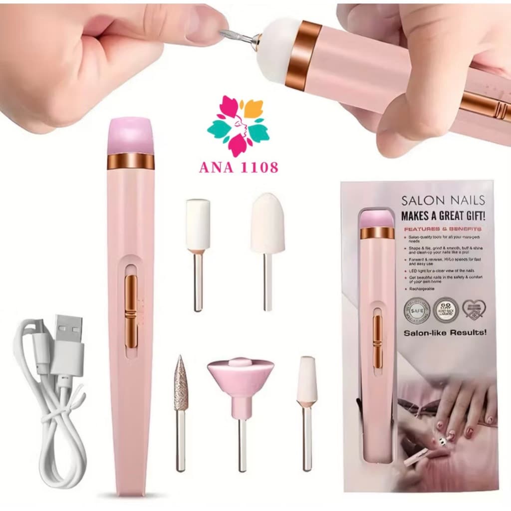 Lixadeira Elétrica de Unhas 5 em 1 Portátil  Sem Fio/ Recarregável/ Manicure e Pedicure Profissional