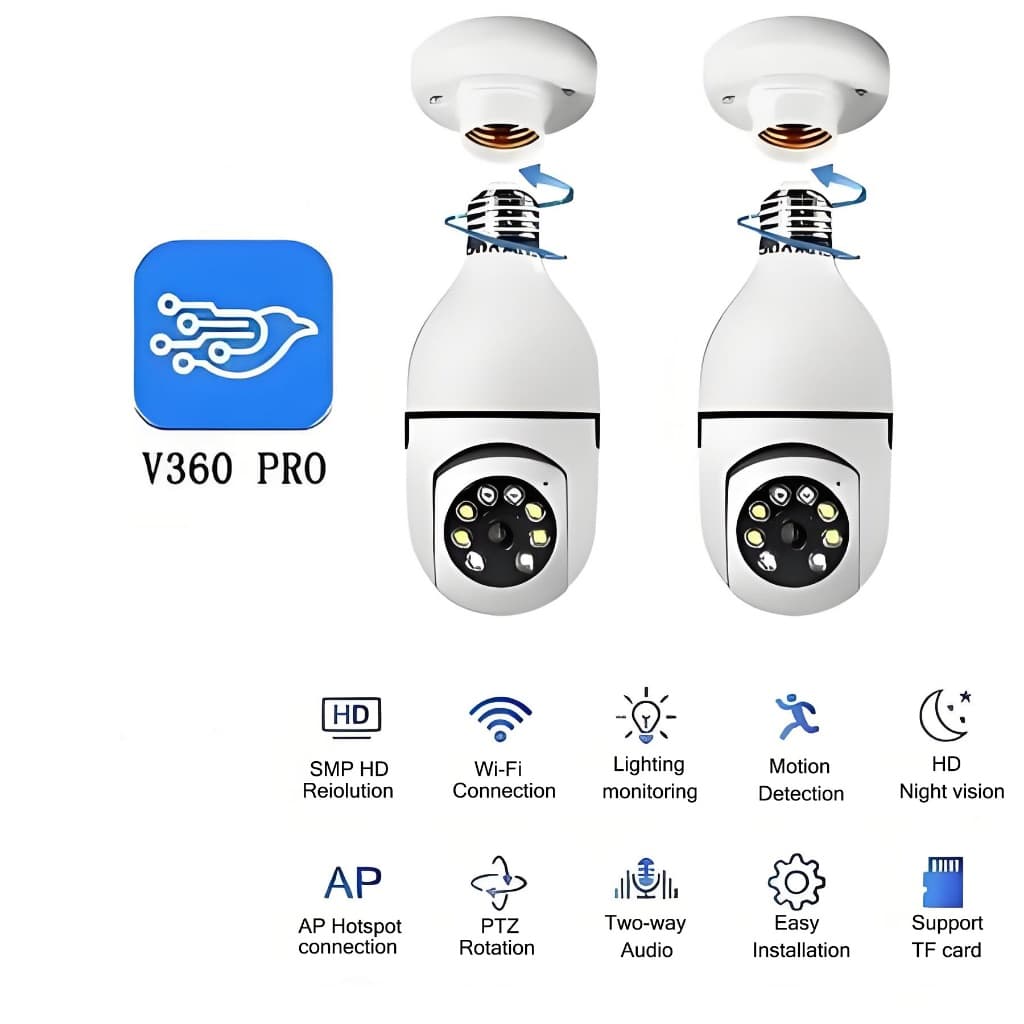 Câmera Segurança Prova D'água Infravermelho Lâmpada Externa 360 Sem Fio Wifi 2.4G G4