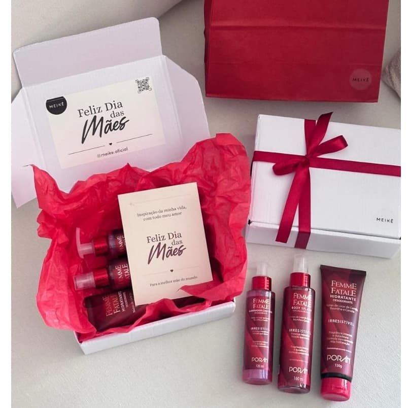 Kit Presente Dia Das Mães / Namorada Meikê Perfume Cosméticos Body Hidratante Gloss Caixa Presente