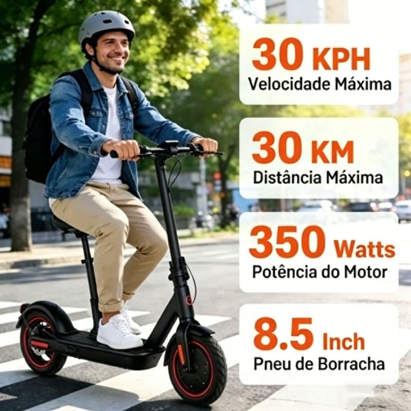 Patinete Elétrico 350W Scooter de Alumínio Para Adultos,30 KM/H, Dobravel Com Bluetooth Com Bolsa