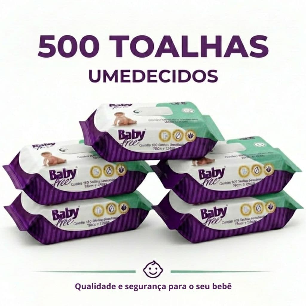 KIT COM 5 PACOTES TOALHAS UMEDECIDAS/LENÇOS BABY FREE C/100