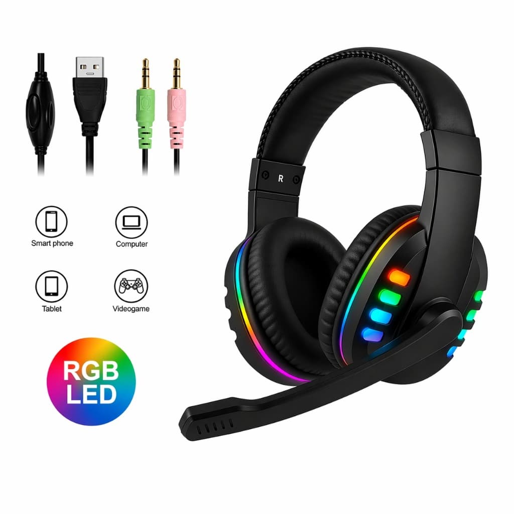 Headset Fone Gamer Led RGB com microfone USB e P2 Para PC Computador Headphone Videogame