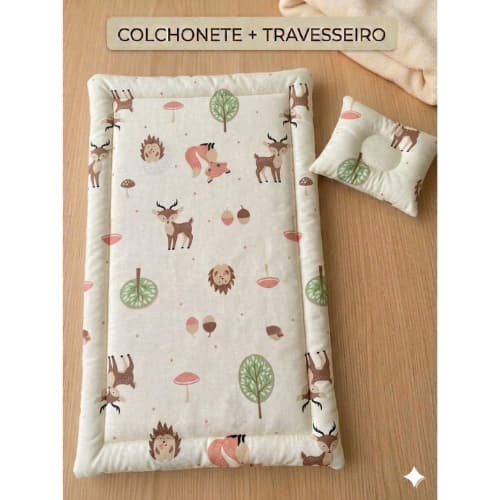 Colchonete para Bebê + Travesseiro Anatômico Estampados 100% Algodão
