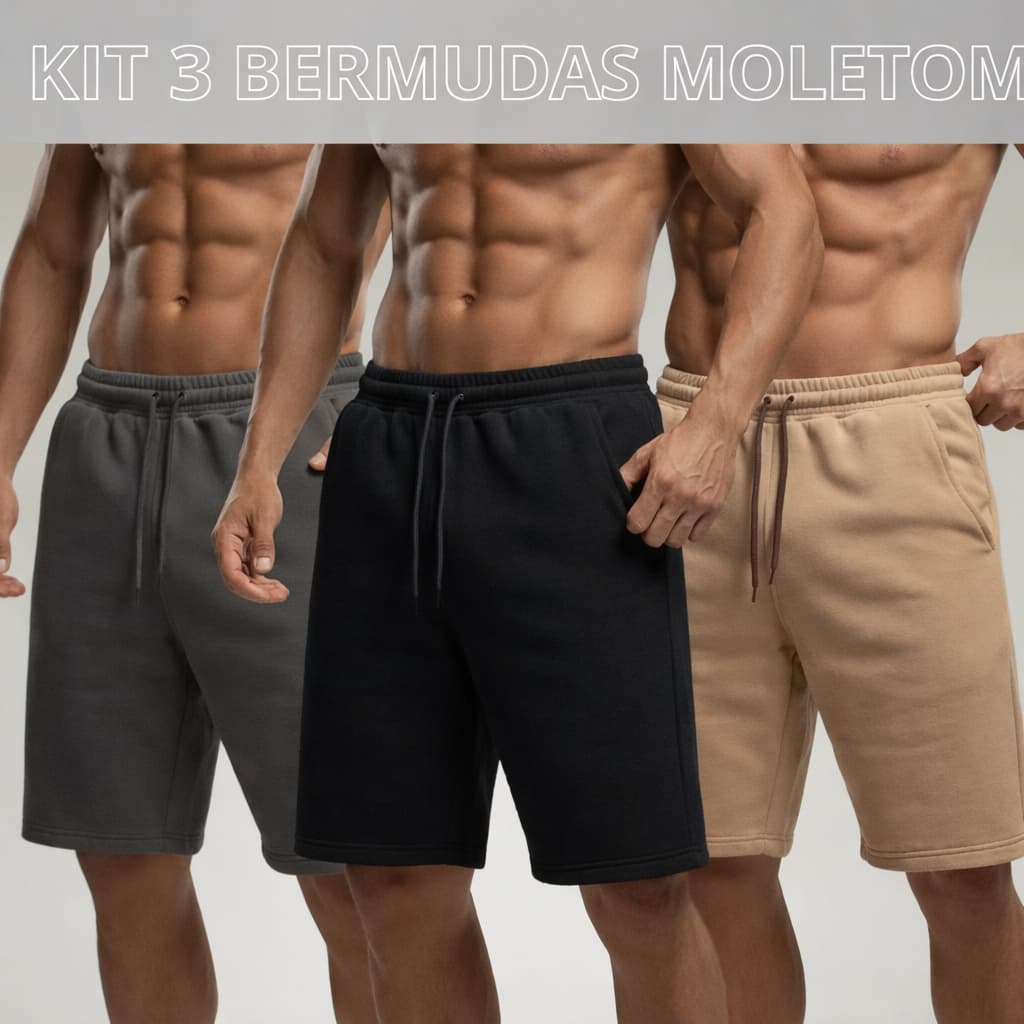 Kit 3 Bermudas De Moletom Premium Masculina Moletinho Com Bolso E Amarração cor sortidas