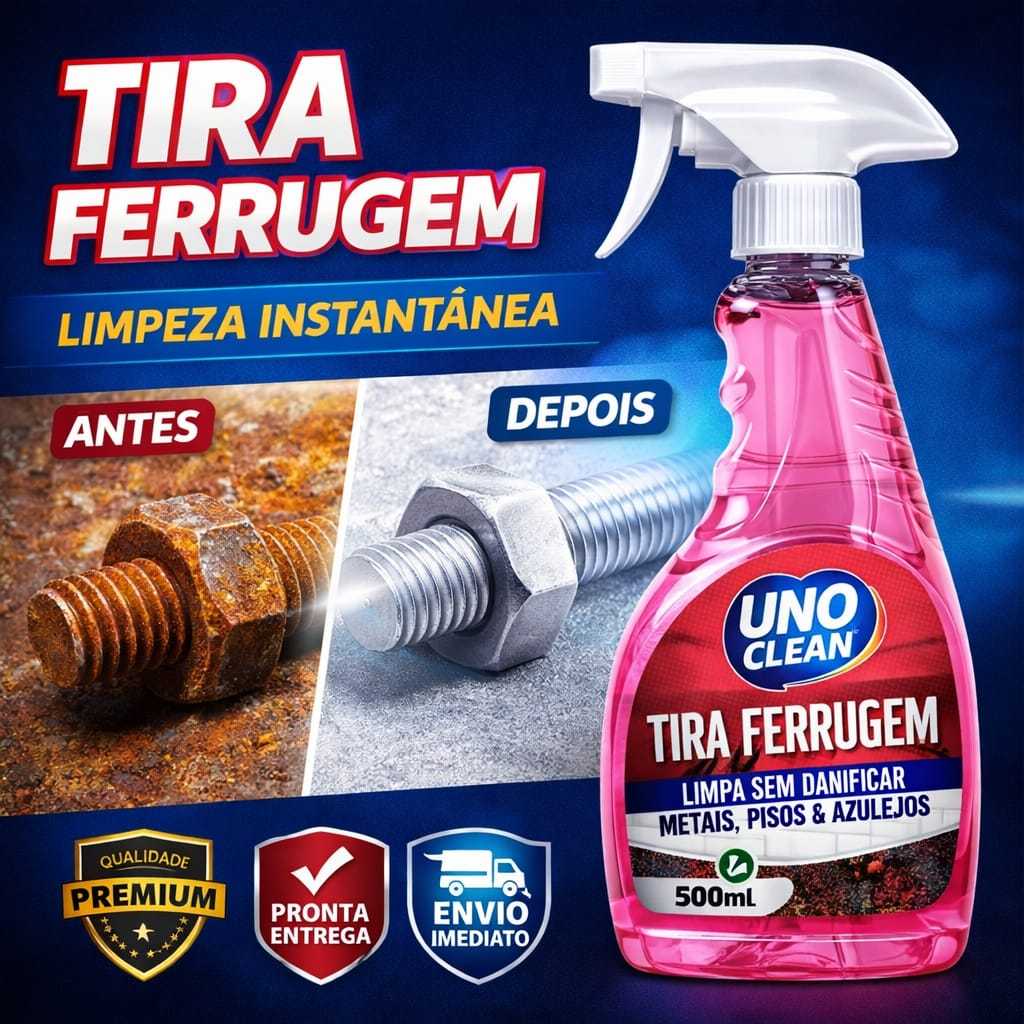 Tira Ferrugem Potente Uno Clean 500ml Removedor Oxidação Limpeza Pesada Inox Metais Piso Azulejo Sem Danificar
