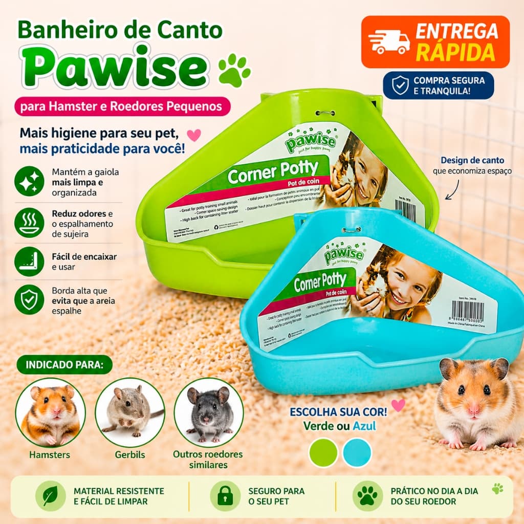 Banheiro de Canto Pawise para Hamster e Roedores Pequenos