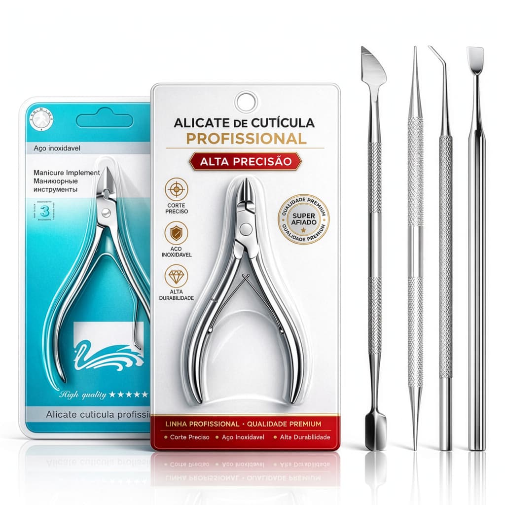 Kit Manicure 6 Peças Inox Alicate Corte Unha + Cutícula Espátula Palito Raspador Desencravador
