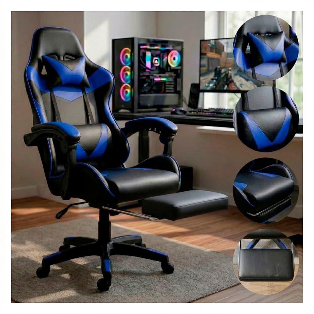 Cadeira Gamer E Escritorio Ergonômica Tecido Em Couro Encosto Regulável Com apoio Para Pés