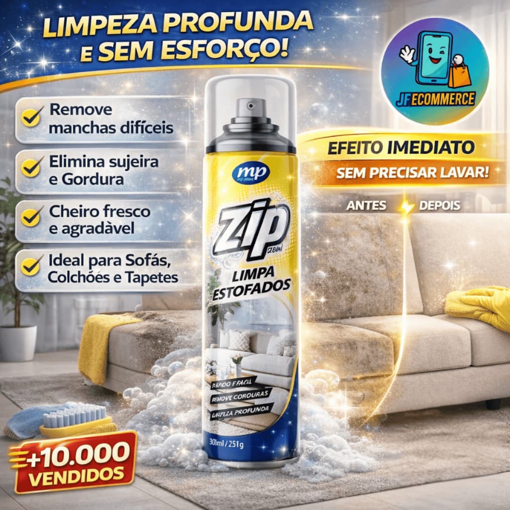Limpa Estofados Espuma Mágica Limpa a Seco Zip Clean Spray 300ml - Limpeza Poderosa Tira Manchas