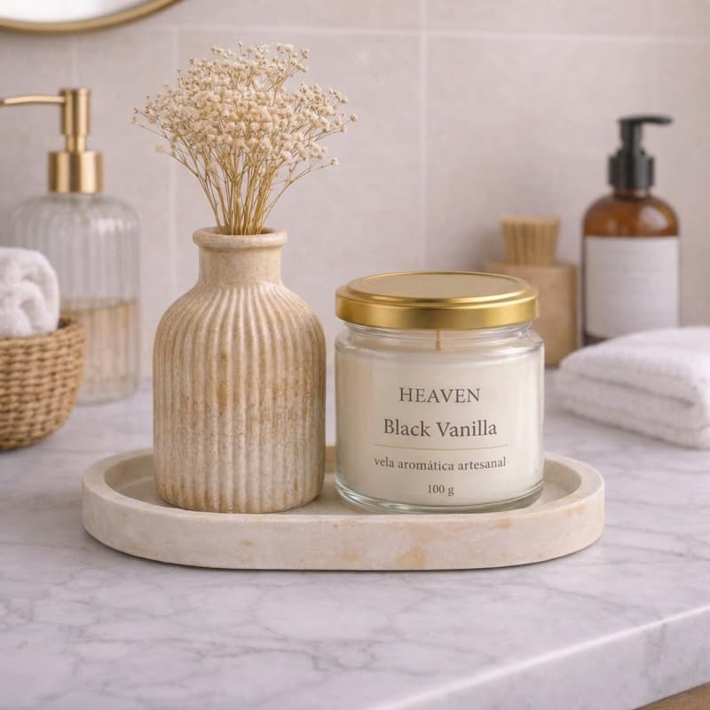 3 peças trio Vela Aromática Pote de Vidro - Bandeja Oval + Vaso + Vela Aromática 100g pote de vidro