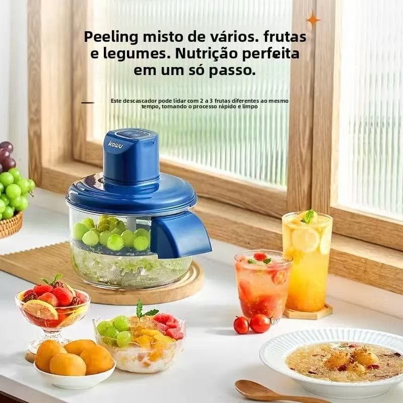 Descascador de frutas elétrico totalmente automático, recarregável via USB, comlâminas de aço inoxidável, leve e compact