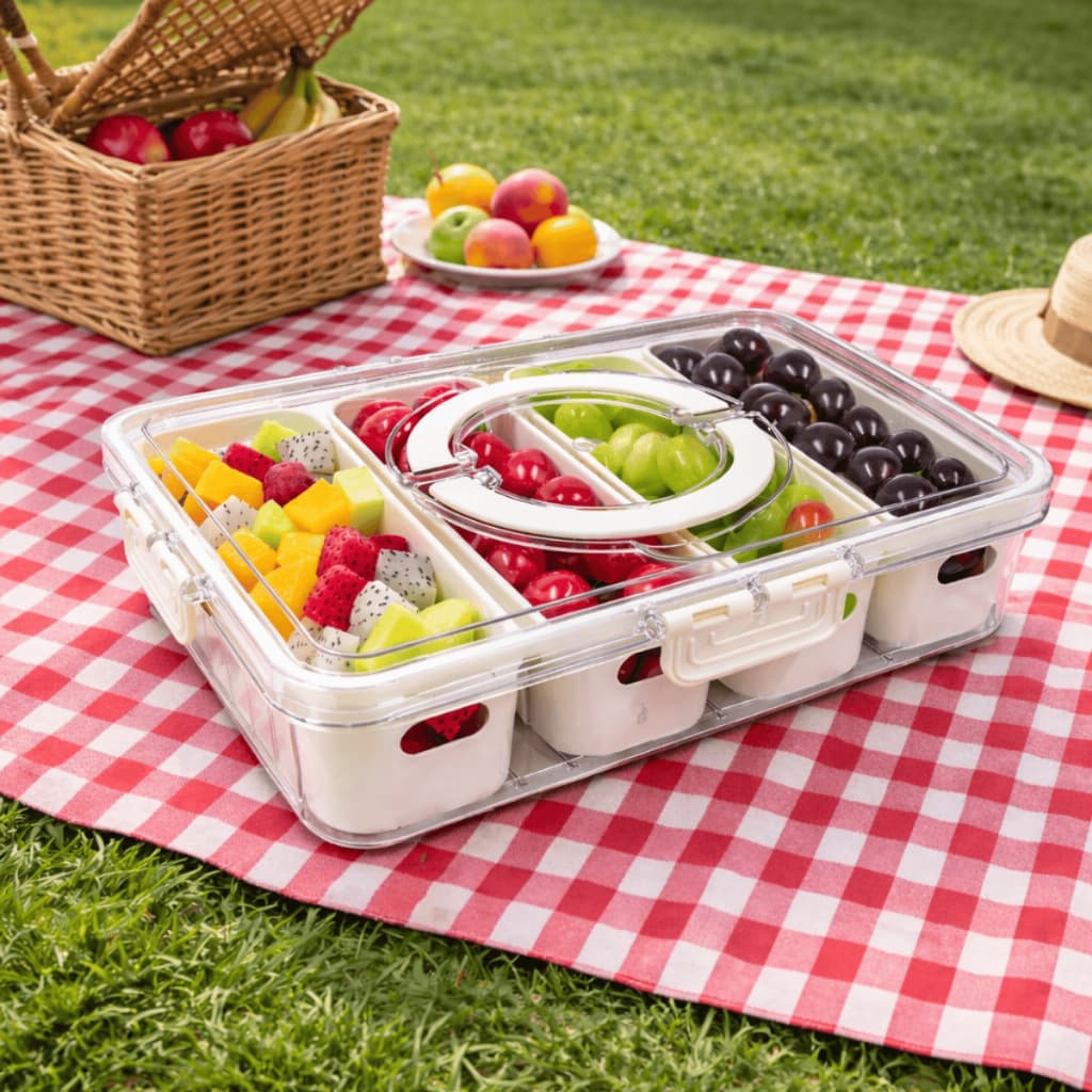 Pote Organizador de Geladeira Hermético Multiuso 4 Divisórias Com Escorredor