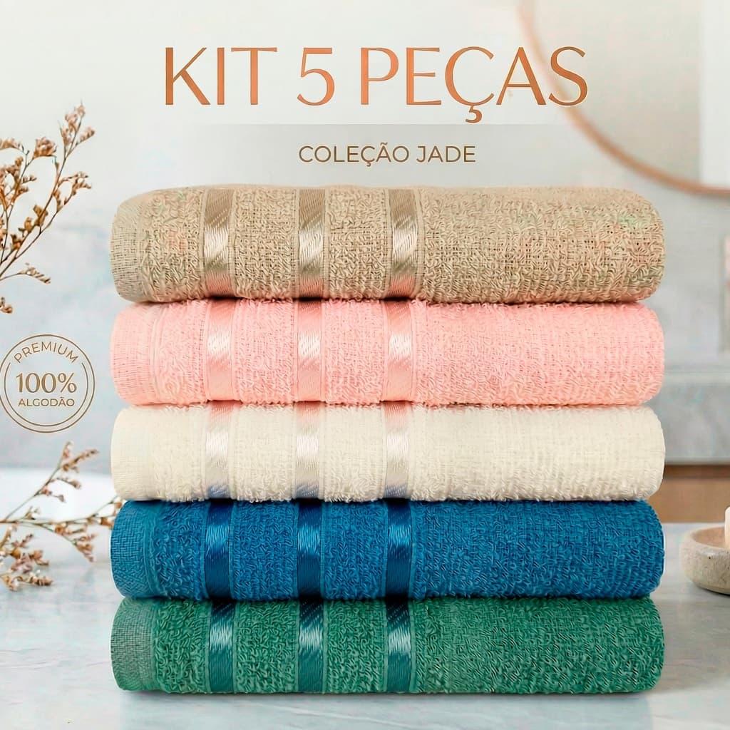 Kit 5pçs Toalhas de Rosto de 45x60cm 100% Algodão - Coleção Jade