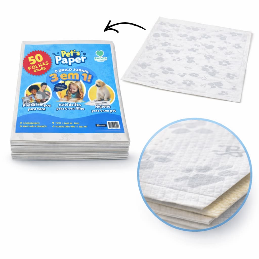 Jornal Higiênico para Pet Cachorro Pipi Jornal 50 Folhas 63x58