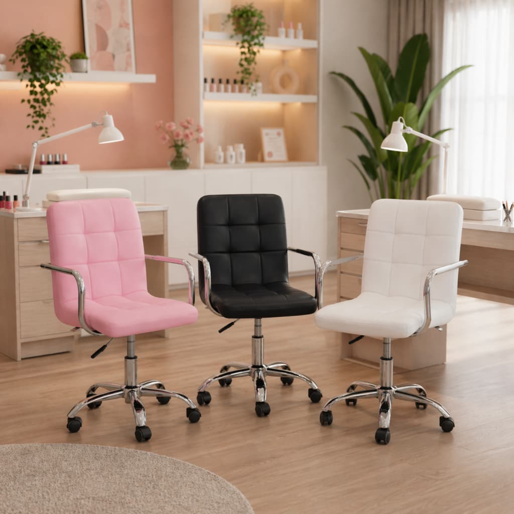 Cadeira de Escritório Estofada Gomos Office Diretor Base Giratória Cromada Com Regulagem De Altura