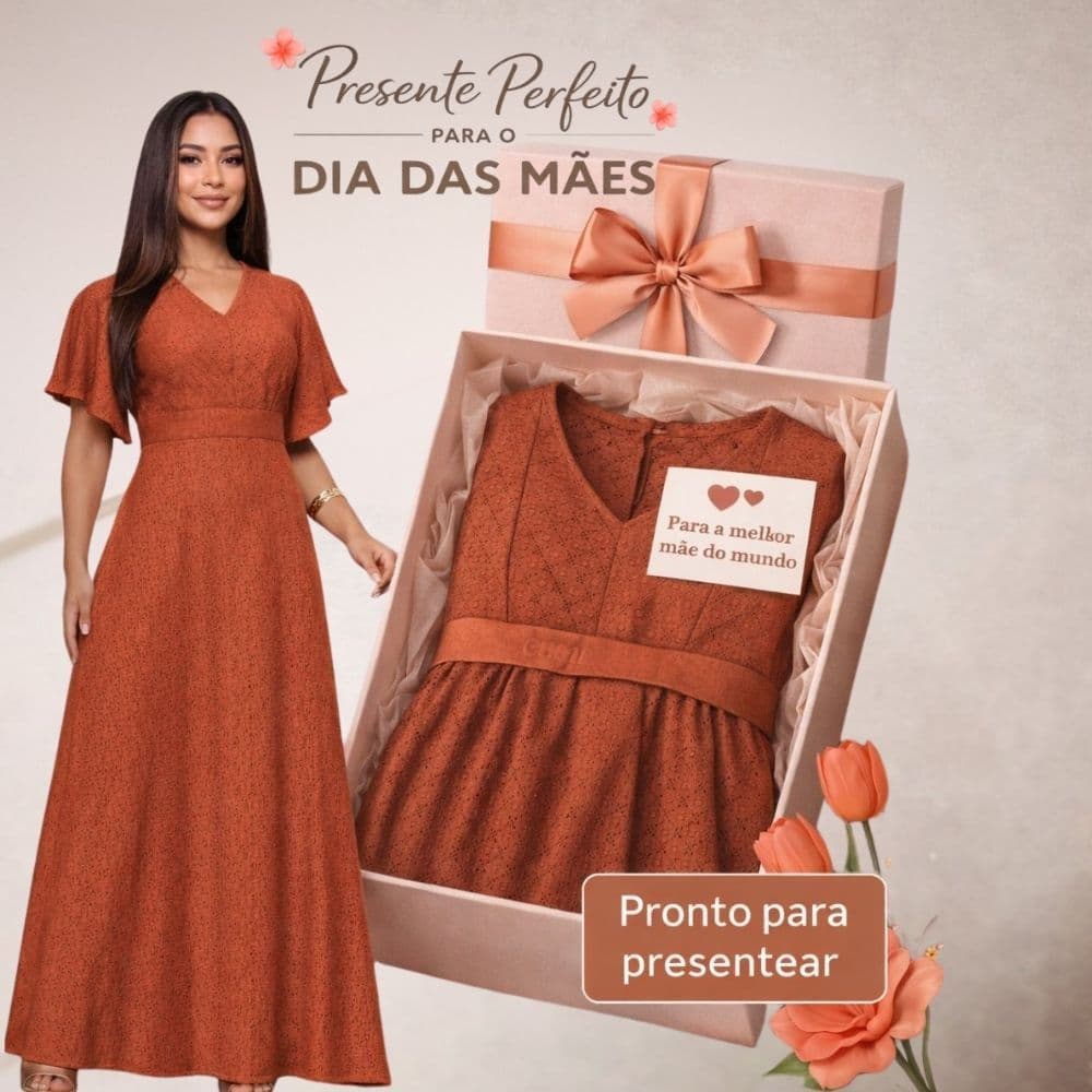 Vestido Longo Elegante Dia das Mães Moda Evangélica Confortável Presente Para Mãe
