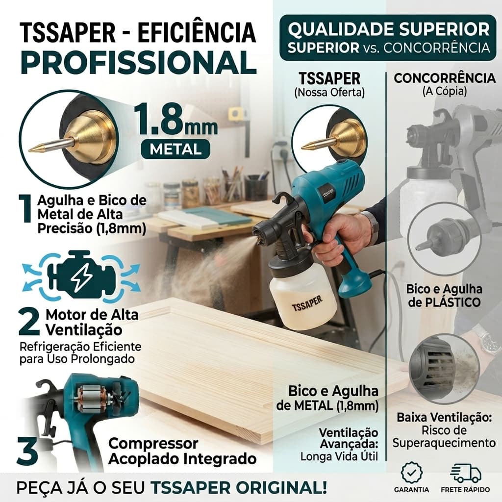 Pistola Elétrica Para Pintura Pulverizador de Tinta com Bico de Metal e Compressor 450w - TSSAPER