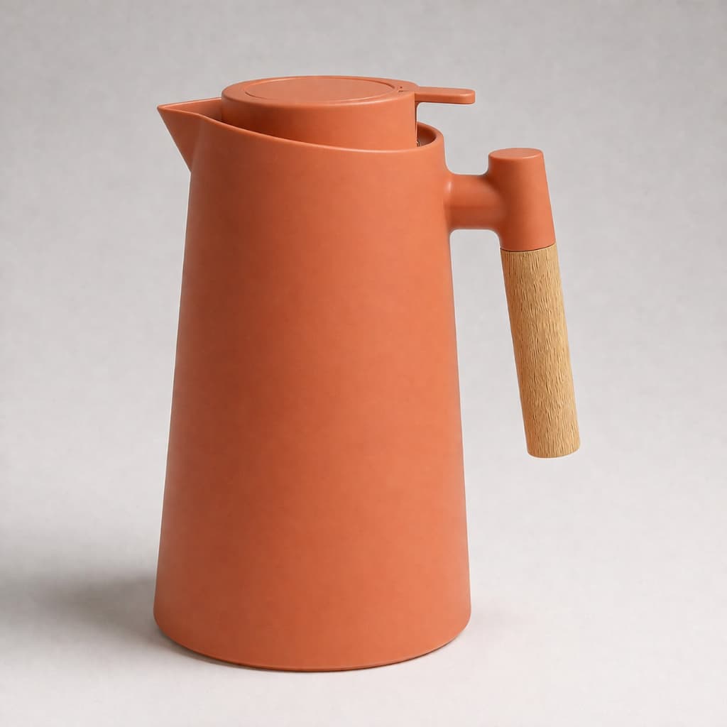 Garrafa Térmica 1L Para Café Cabo Madeira com Botão Acionamento Click Nórdica Vácuo Preta