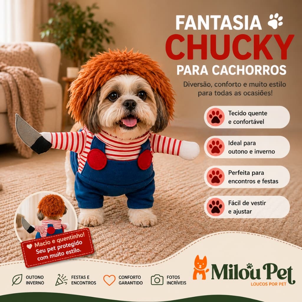 Fantasia Milou Pet Roupa Kigurumi Soft Frio Cão - Chucky