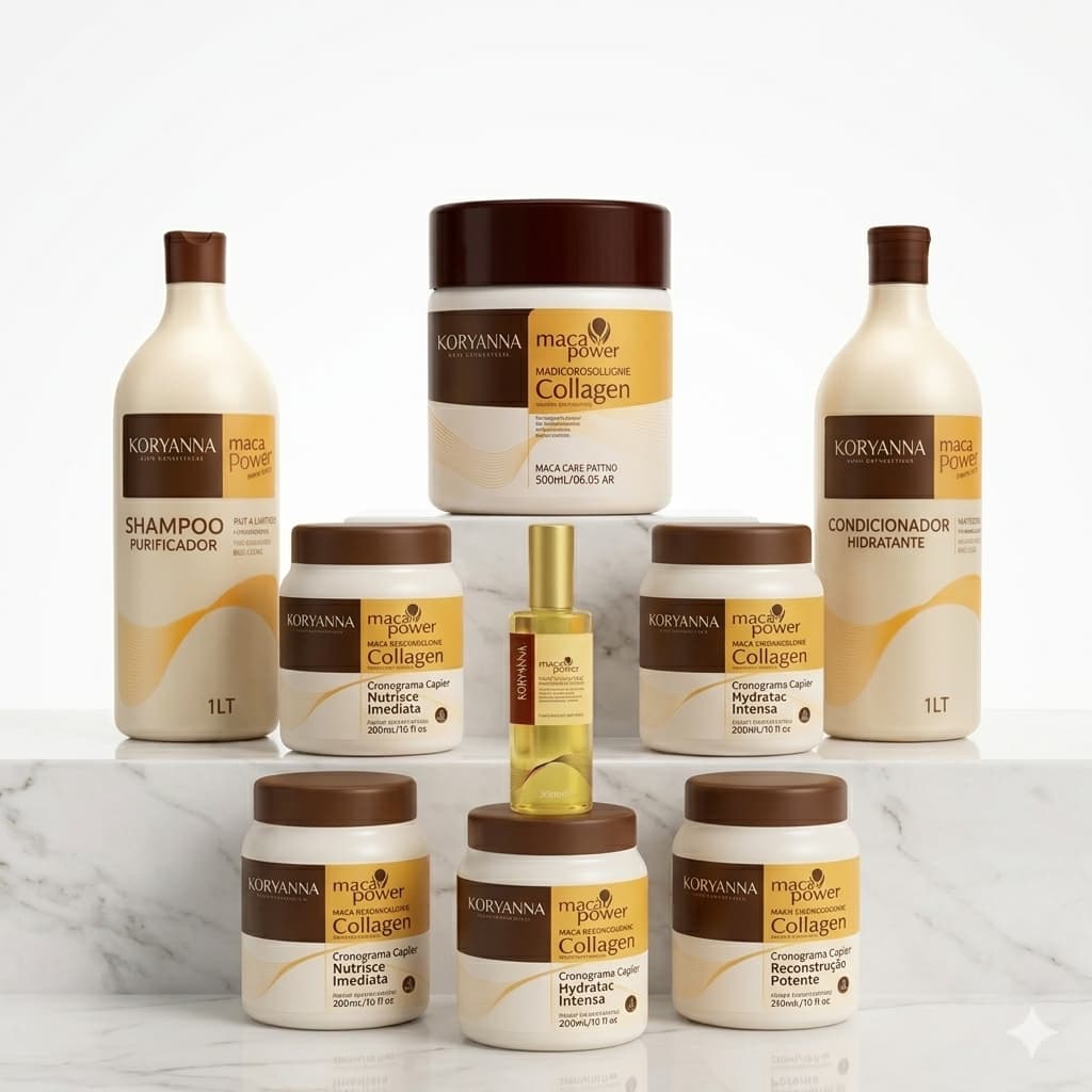 Kit Maca Power Completo com 7 Produtos – Cronograma Capilar + Máscara 500g, Shampoo 1L, Condicionador 1L  Reparador 50ml