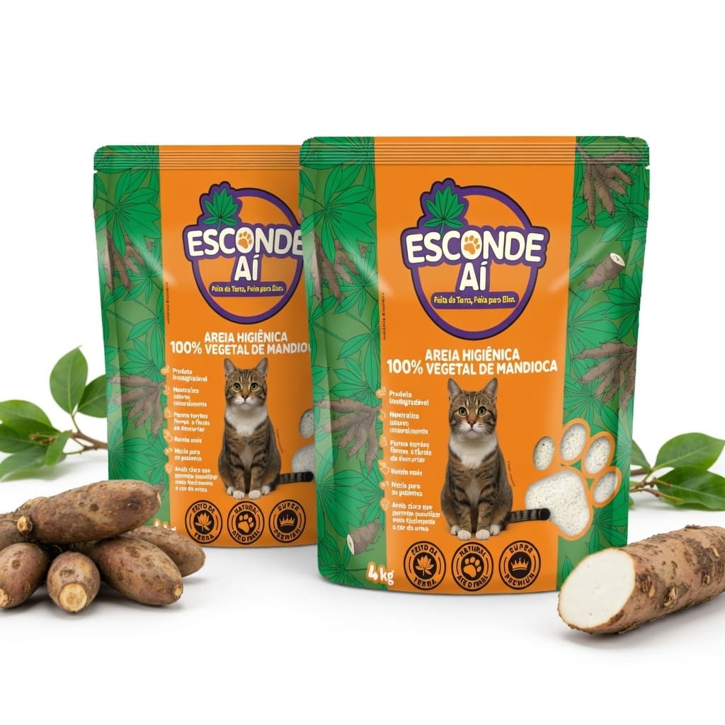 Areia de Mandioca Premium para Gatos 8kg | Mais Absorção e Menos Odor | Esconde Ai