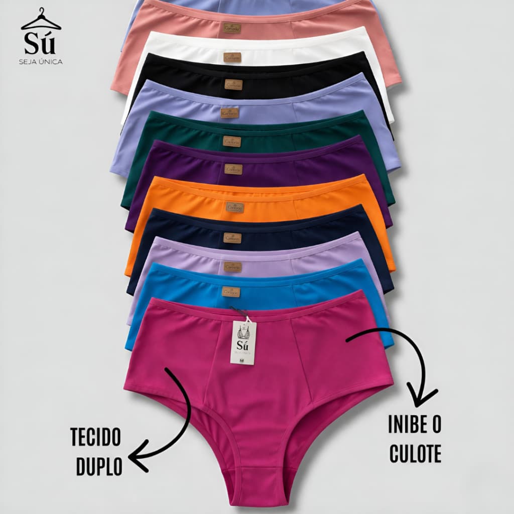 KIT 4 ou 2 Calcinhas Cintura Alta ZERO CULOTE Lisa Redutora Luxo Lateral Larga Conforto Lingerie