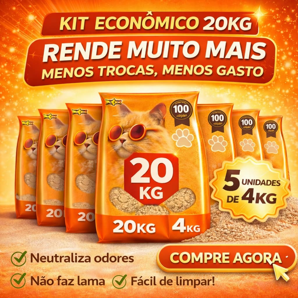 Kit 5 Areias Sanitárias POP STAR 20kg – Premium, Alta Absorção e Controle de Odores