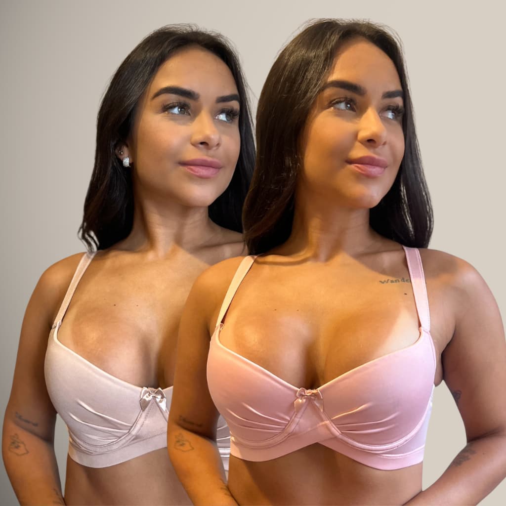 Kit 2 Sutiãs Plus Size Push Up de Bojo Confort Feminino Alta Sustentação Soutien Seios Grandes Reforçado Confortável Aro