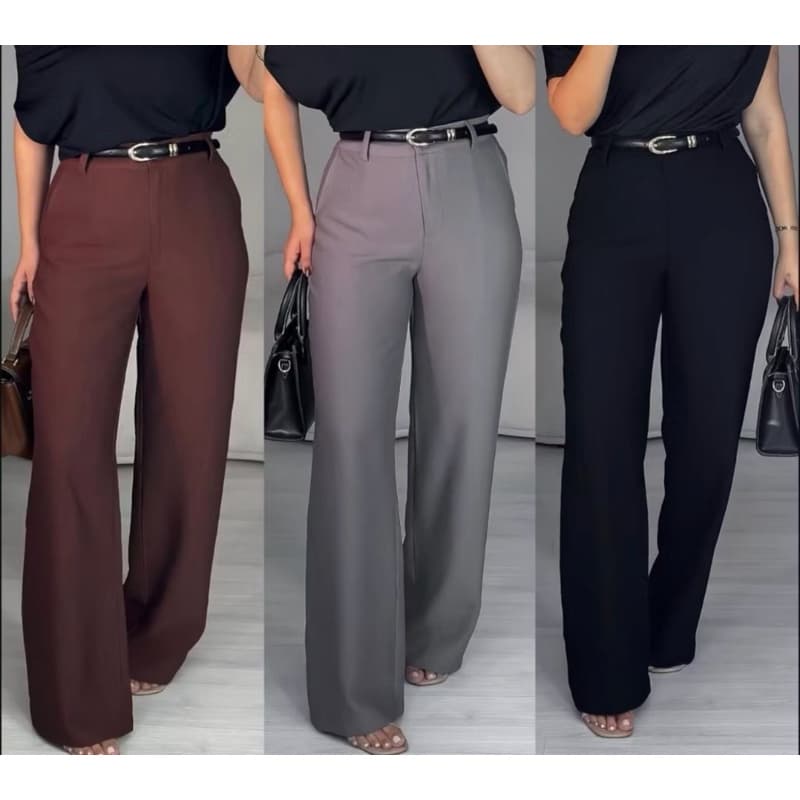 Calça Wide Leg Tecido Alfaiataria Casual Pantalona Bolso Verdadeiro Empina Bumbum Promoção