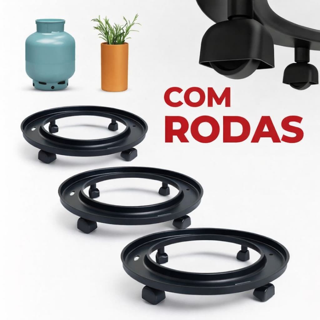 Suporte Botijão de Gás e Vaso De Plantas Com Rodinha Preto Plástico