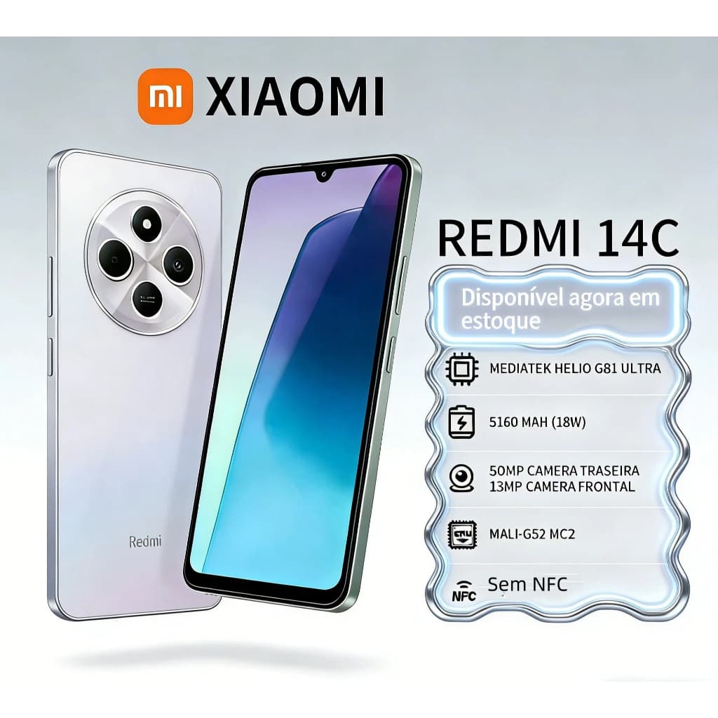 Original Celular Xiaomi Redmi 14C Dual SIM Dual Standby Smartphone 4/64GB 8/256GB