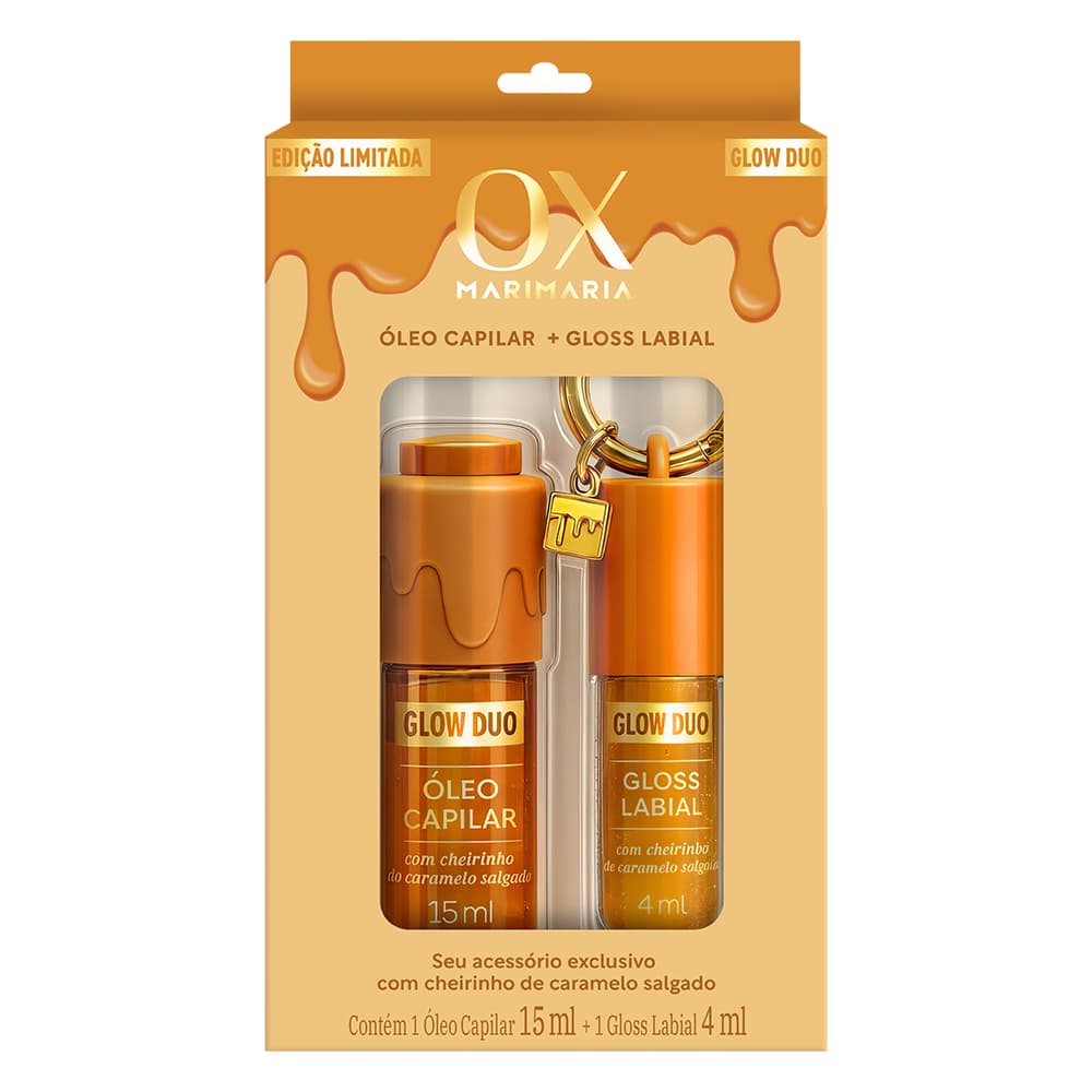 Kit Ox Glow Duo Caramelo Salgado Mari Maria - Óleo Capilar 15ml + Gloss Labial 4ml