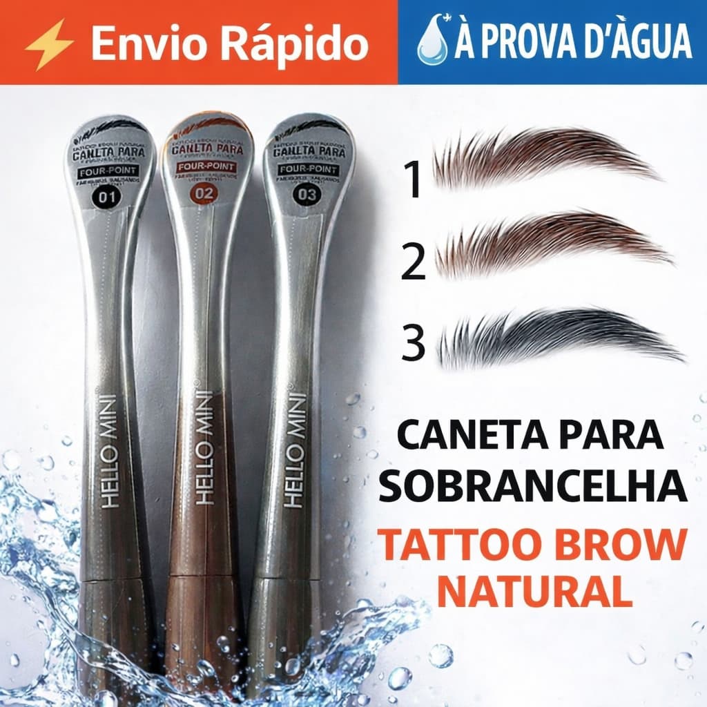 Caneta para Sobrancelha 4 Pontas Tattoo Brow Natural Fio a Fio Longa Duração Secagem Rápida Hello Mini