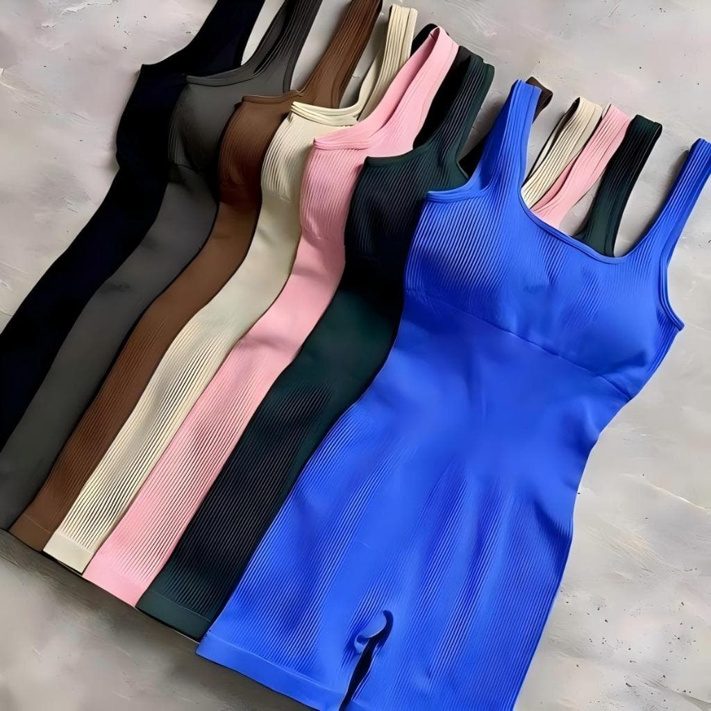 Conjunto Fitness Canelado Feminino, Macaquinho Feminino,Macacão Academia Poliamida, Short Yoga Roupa Conjunto Academia