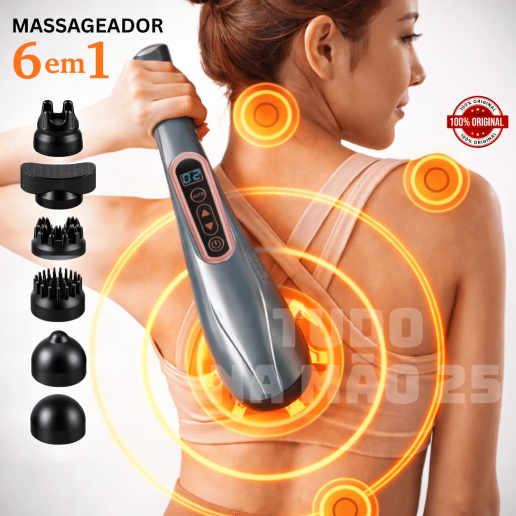 Massageador Corporal Elétrico Profissional 6 em 1 Multifunção Alta Frequência Anti Stress Alivia Dor