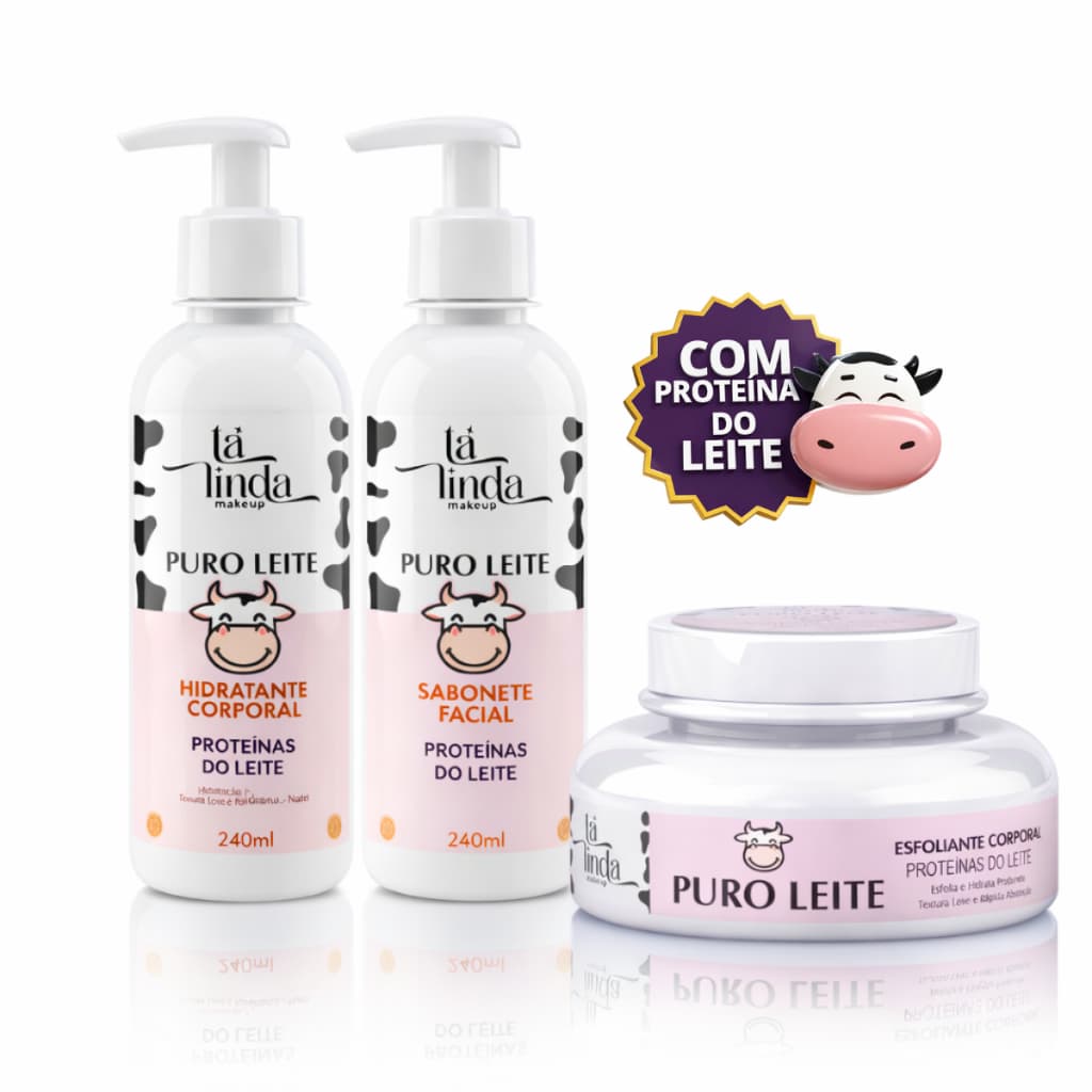 Kit Puro Leite Vaquinha Hidratante Corporal + Esfoliante + Sabonete Facial Tá Linda