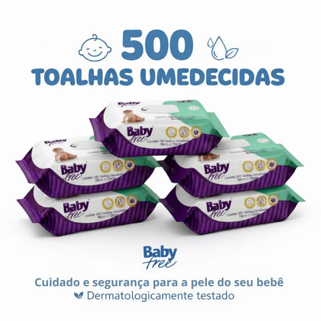 Kit 05 Toalhas Umedecidas/lenços Baby free c/100