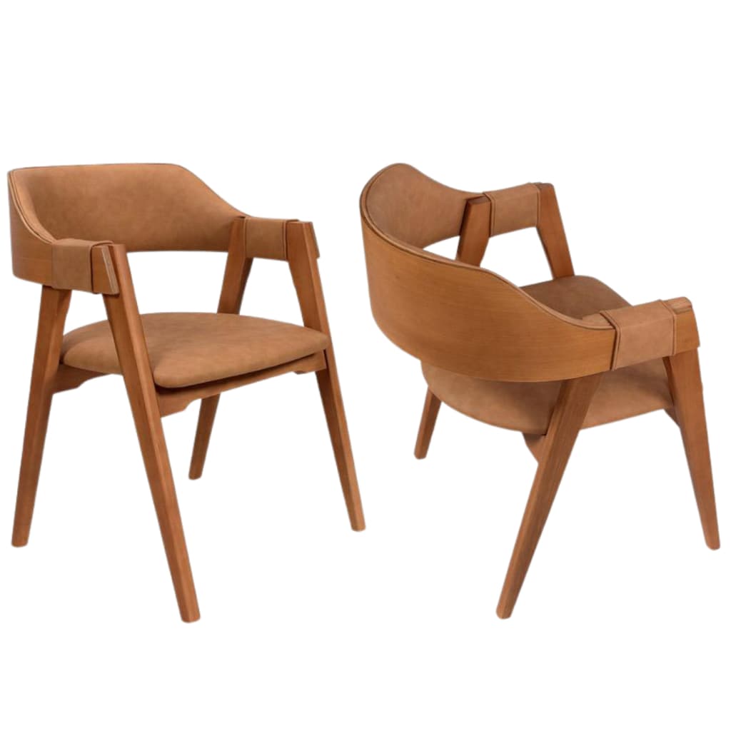 Cadeira Sala De Jantar Em Madeira Maciça Tauari Com Encosto Concha Laminado Corino Linho