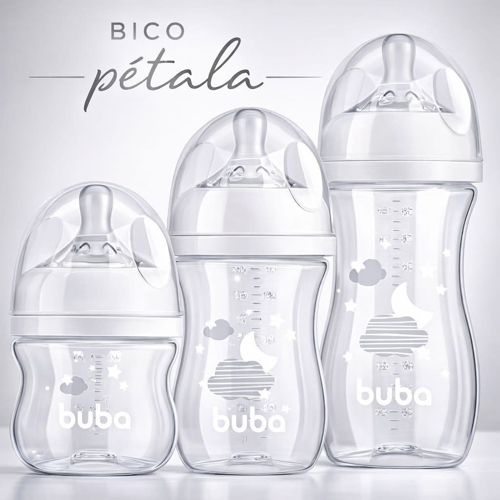 3 Mamadeiras Buba Easy Flow 120ML/270ML/330ML ou Unitária Bico Silicone Pétala Anti-Cólicas