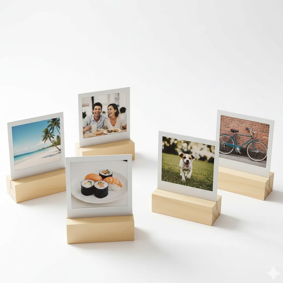 Kit Suporte Porta Foto Polaroid Madeira Natural Crua Decoração Eventos Lembrancinhas Mesas