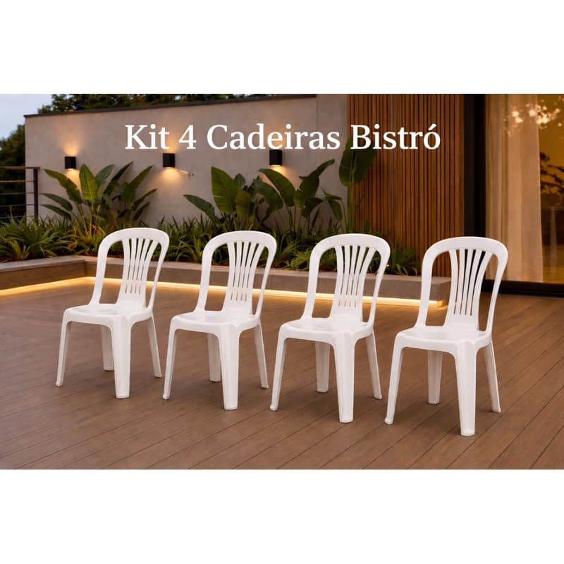 Kit 4 Cadeiras Bistrô Brancas Casa Jardim Buffet Bar Empilháveis Resistentes