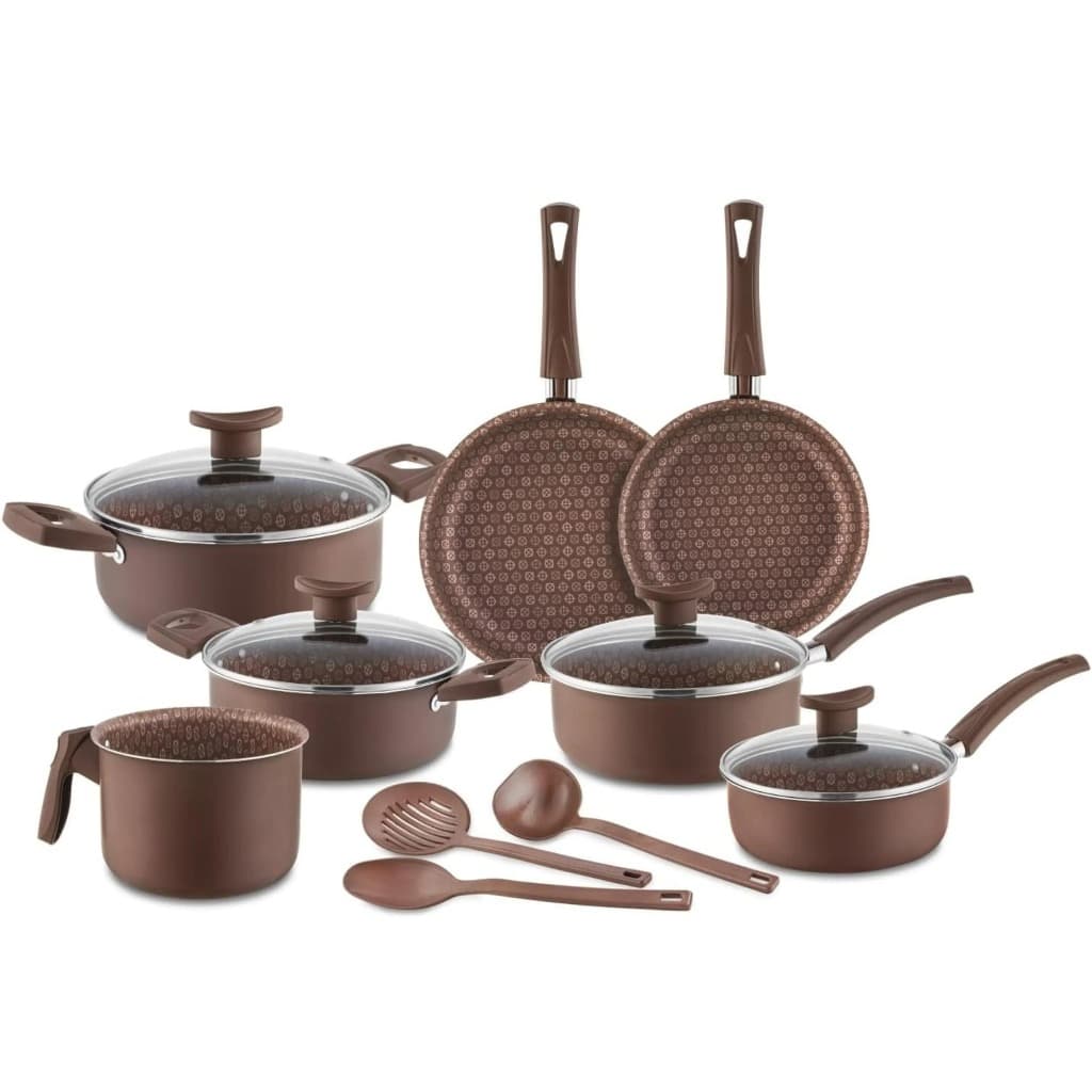 Jogo de Panelas Antiaderente 10 Peças - Com Tampas de Vidro e Utensílios, Cabos Térmicos