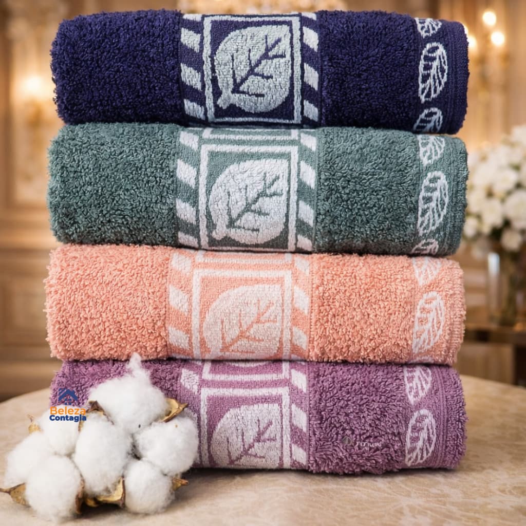Kit 4 Toalhas de rosto grande 70x45cm luxo bordada felpuda 100% algodão macia