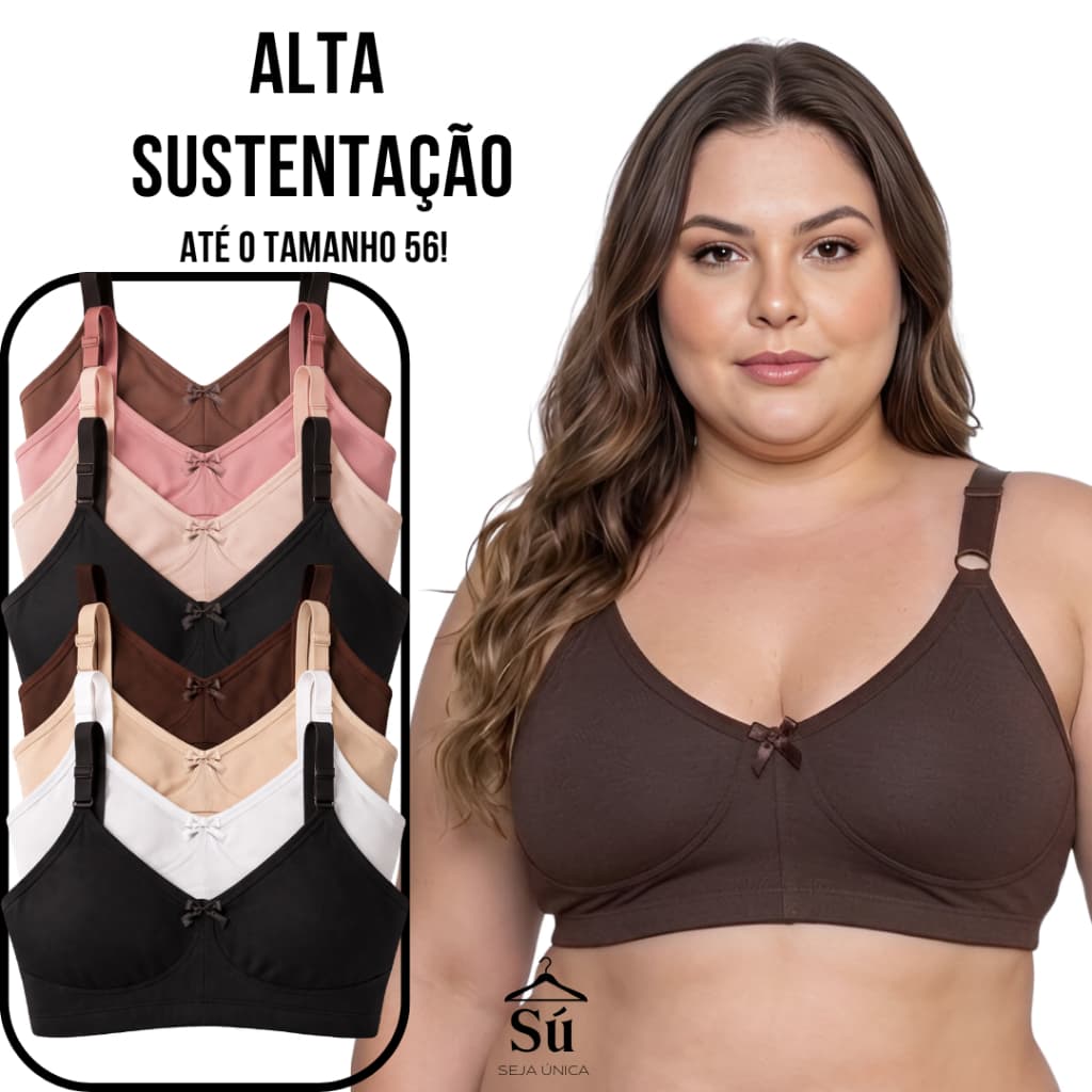 Kit 2 ou 4 Sutiãs Plus Size Reforçados Alta Sustentação Alças Grossas Confortáveis