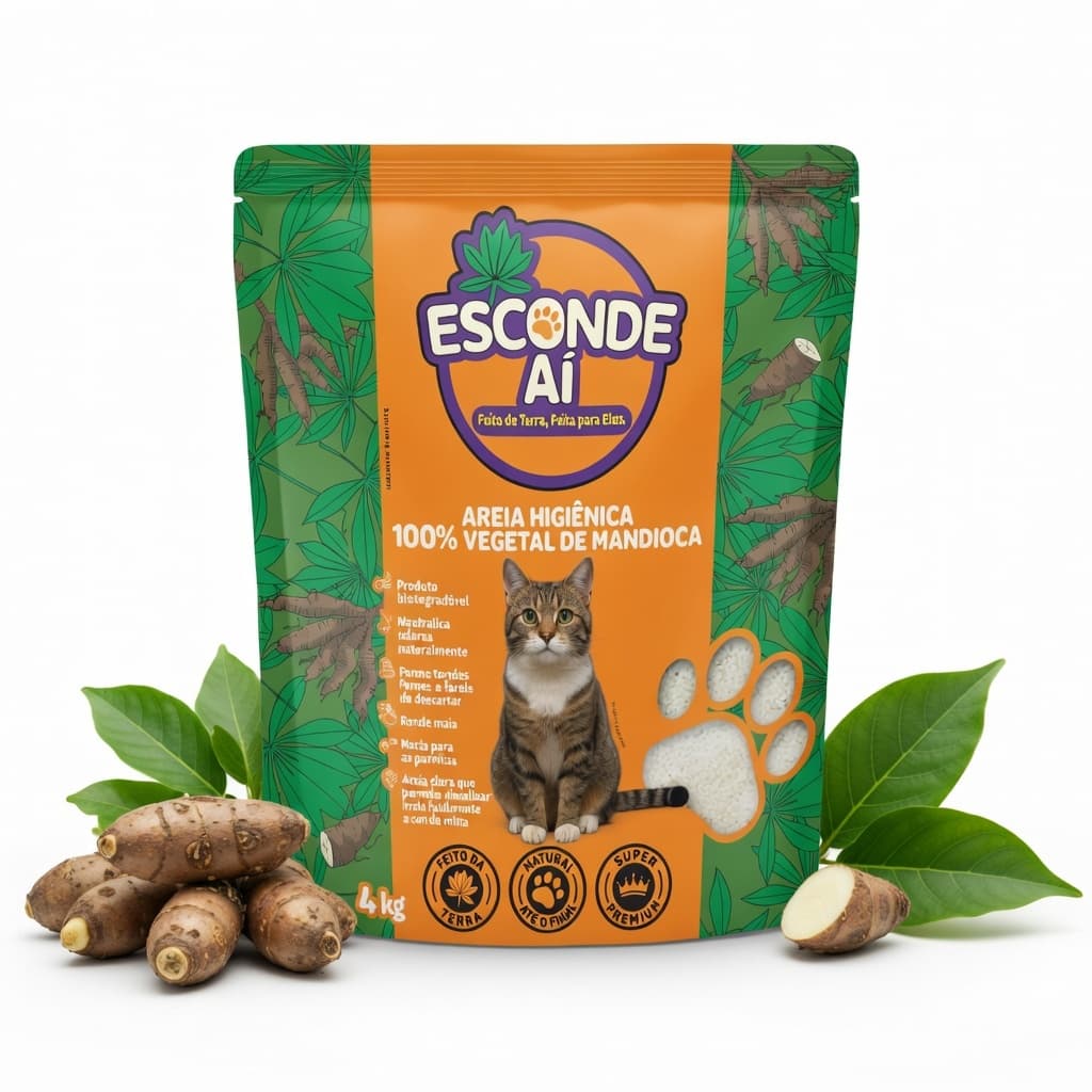 Areia de Gato Mandioca 4kg Natural Sem Odor Esconde Ai